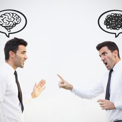 Two versions of the same man arguing with himself.