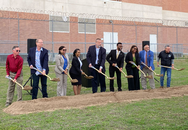 An image of people at the groundbreaking of the vocational facility in Ft. Bend county.