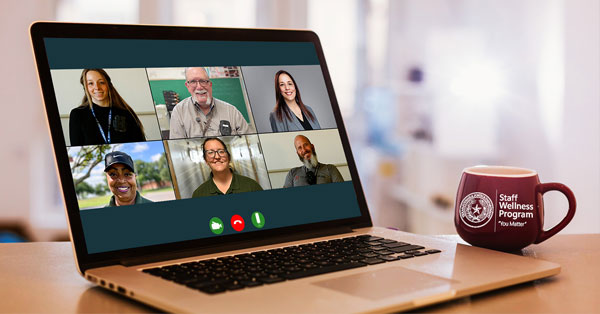 Laptop screen displaying an online webinar.